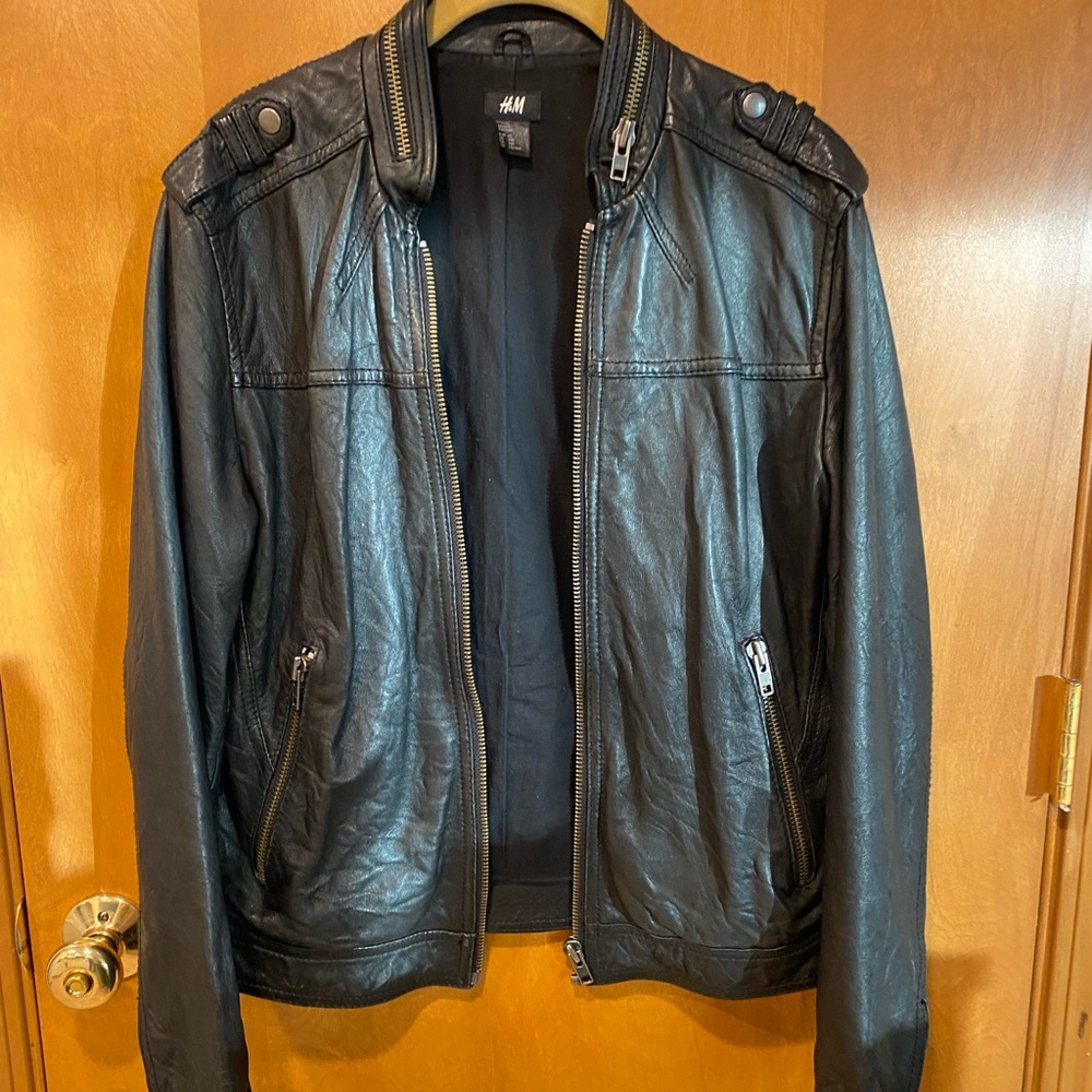 H&M black leather motorcycle jacket. Size small.